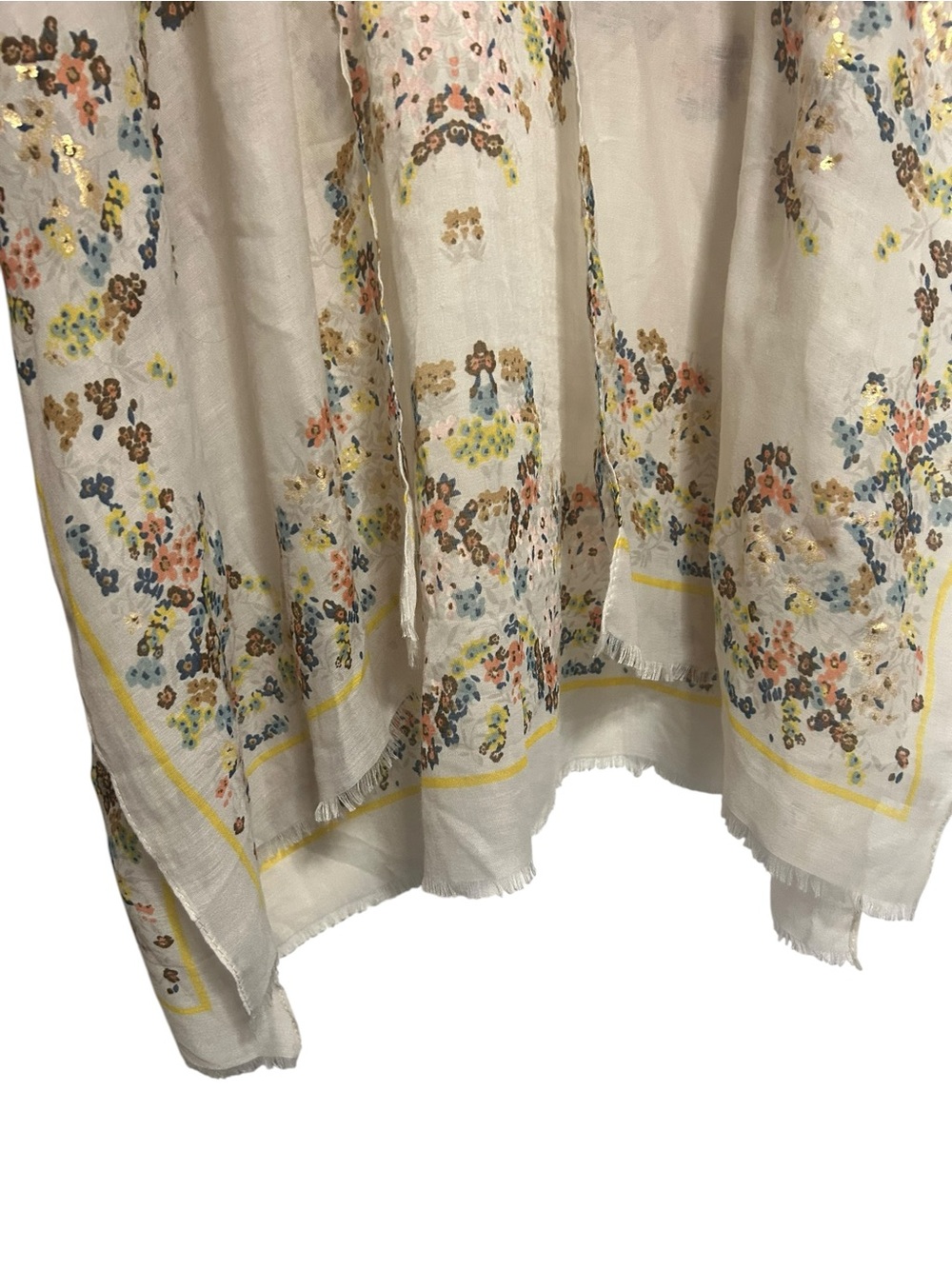 Woven Heart Floral Kimono OS Sheer Gold Metallic Accent Open Front Cover Up Boho - Picture 4 of 5